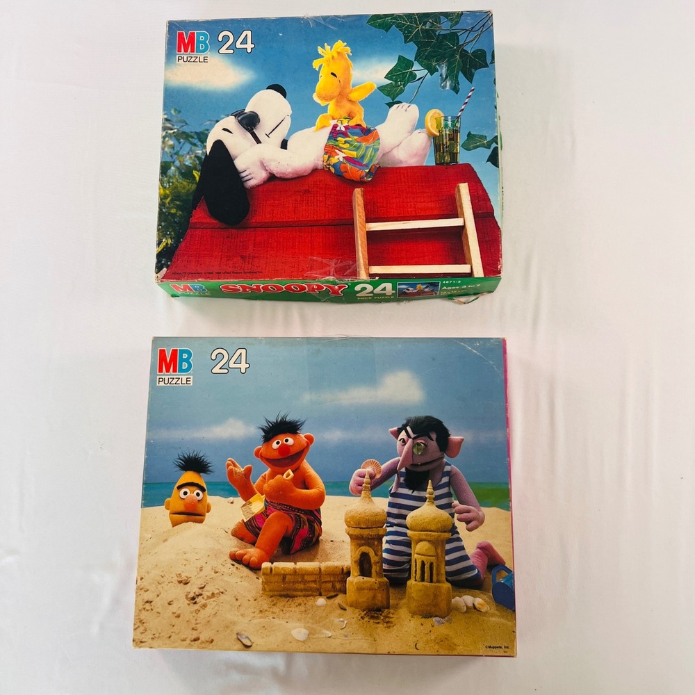 Vintage Milton Bradley MB 24 Piece Puzzle Lot Snoopy Peanuts Sesame Street Ernie